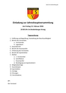 TSV Breitenberg Jahreshauptversammlung 2026